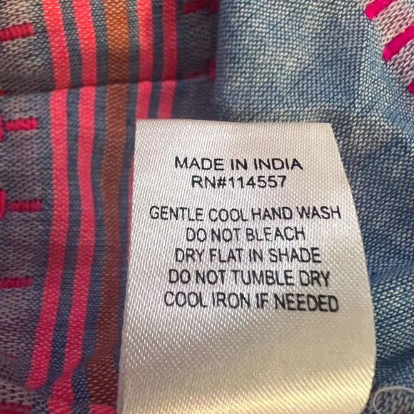 THML Boho Denim Chambray Flutter Sleeve Embroidered Top - Picture 12 of 12